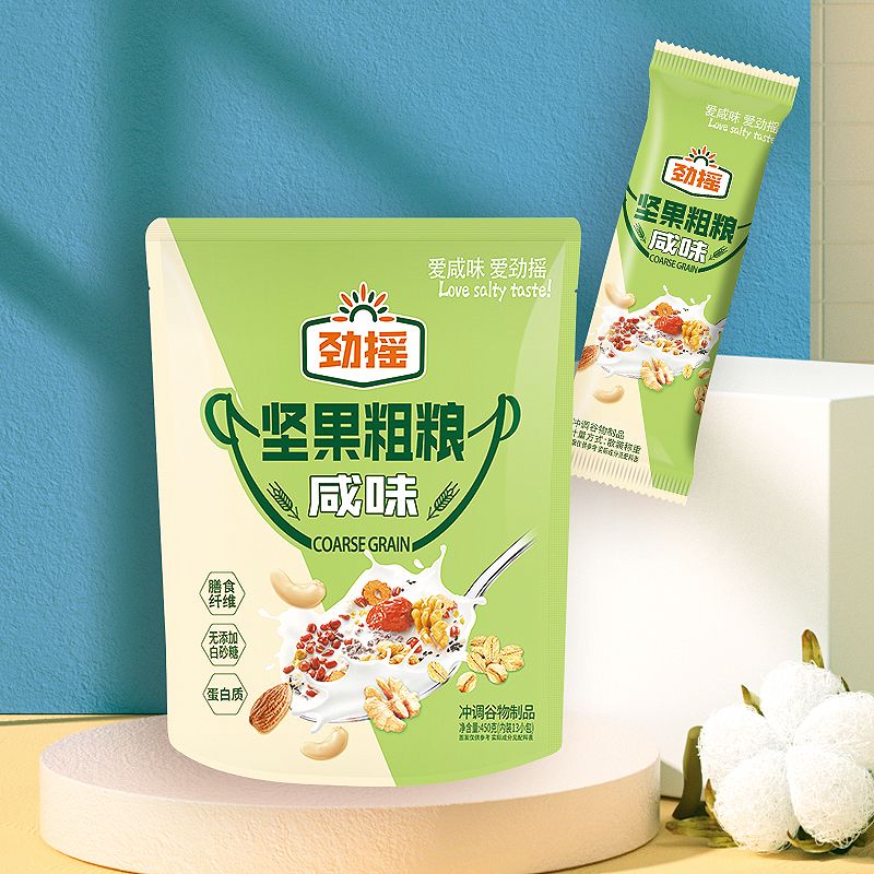 劲摇 坚果粗粮咸味饮品早餐代餐核桃腰果燕麦片450g独立包装13条
