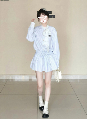 早春装学院风拼接条纹衬衫连衣裙女春秋高级感小个子收腰显瘦短裙