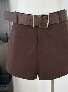 Hellooo Eat 美式复古显瘦休闲短裤2025夏季通勤百搭棕色直筒裤女