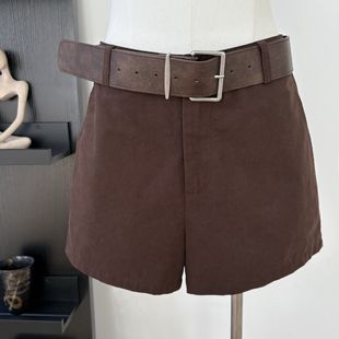 Eat 通勤百搭棕色直筒裤 美式 2025夏季 女 复古显瘦休闲短裤 Hellooo