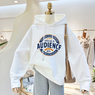 东大门白色字母休闲连帽卫衣女潮