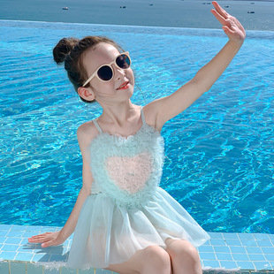 吊带蓬蓬女童度假游泳衣送泳帽 连体泳衣公主泳装 夏款 泳衣2025新款