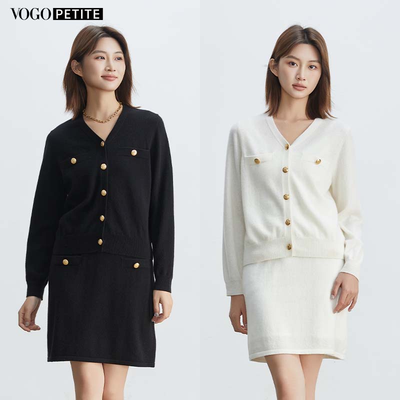 VogoPetite100%山羊绒V领开衫