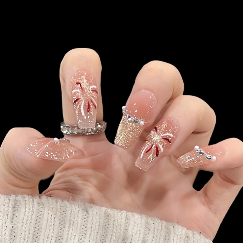 新年烟花手工穿戴感爆闪猫眼美甲过年氛围感绝美新娘婚甲法式轻奢