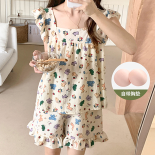梭织棉带胸垫一体吊带睡衣女款 夏天家居服 夏季 卡通甜美风2025新款