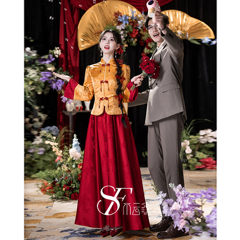 高级新娘敬酒服新中式2025新款秋冬季长袖复古气质结婚订婚礼服女