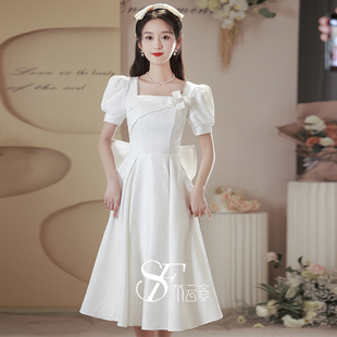 白色小晚礼服女2024新款 订婚连衣裙高级感 气质高端公主泡泡袖 法式