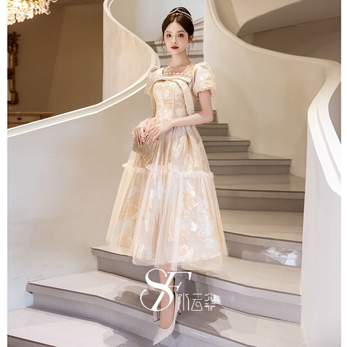 法式晚礼服女2026新款高级感在逃公主轻奢小众轻婚纱订婚礼服裙女