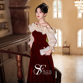 敬酒服新娘冬季 一字肩丝绒高级感正式 场合现代风绝美订婚礼服裙女