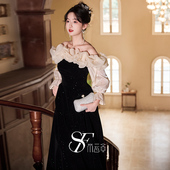 丝绒一字肩成人礼连衣裙 长袖 高级感晚礼服女2026新款 轻奢高端时尚