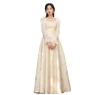 香槟色晚礼服女法式轻奢小众艺考高级感主持人宴会成人年会连衣裙