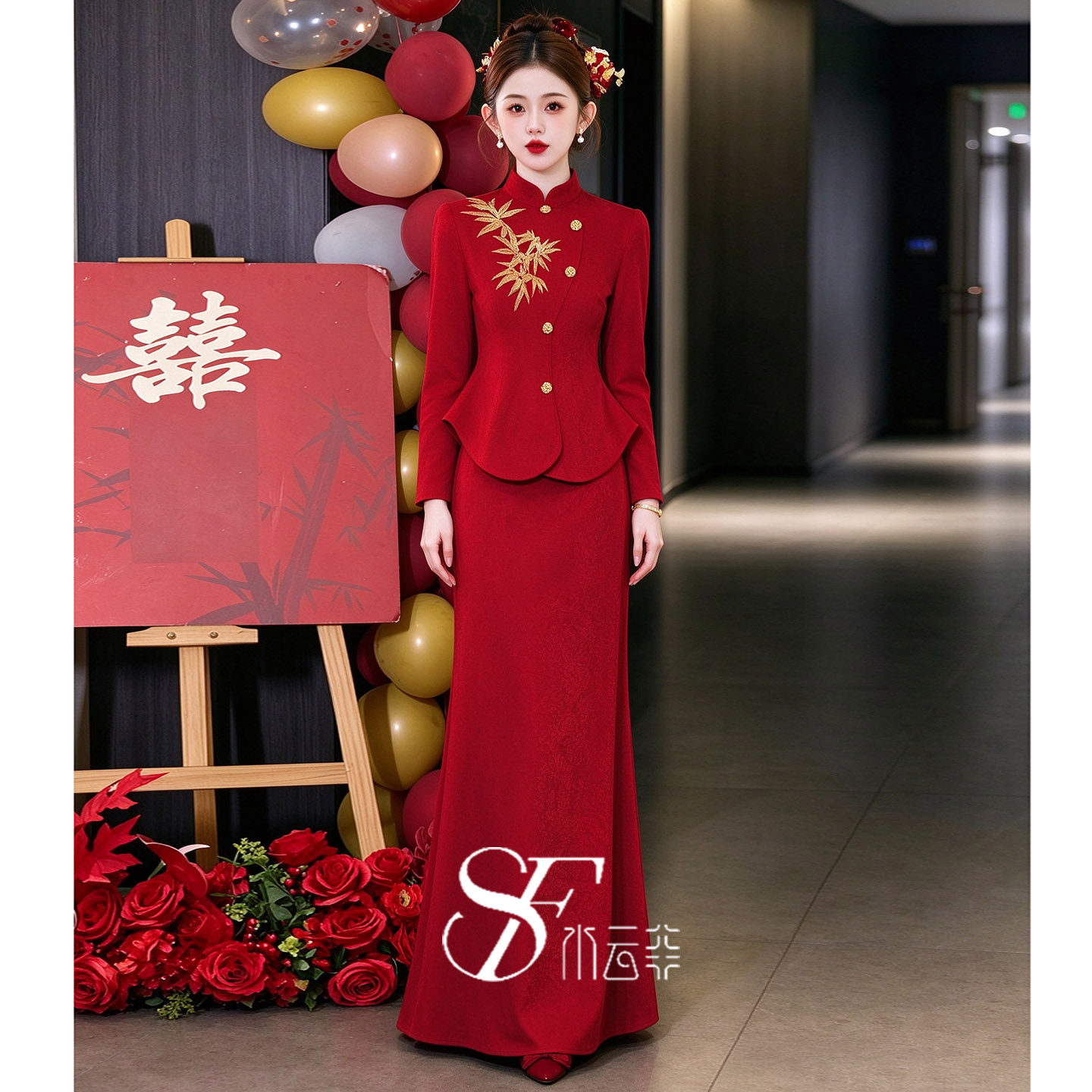 敬酒服新娘2026新款复古国潮风刺绣红色长袖年轻人结婚订婚礼服女