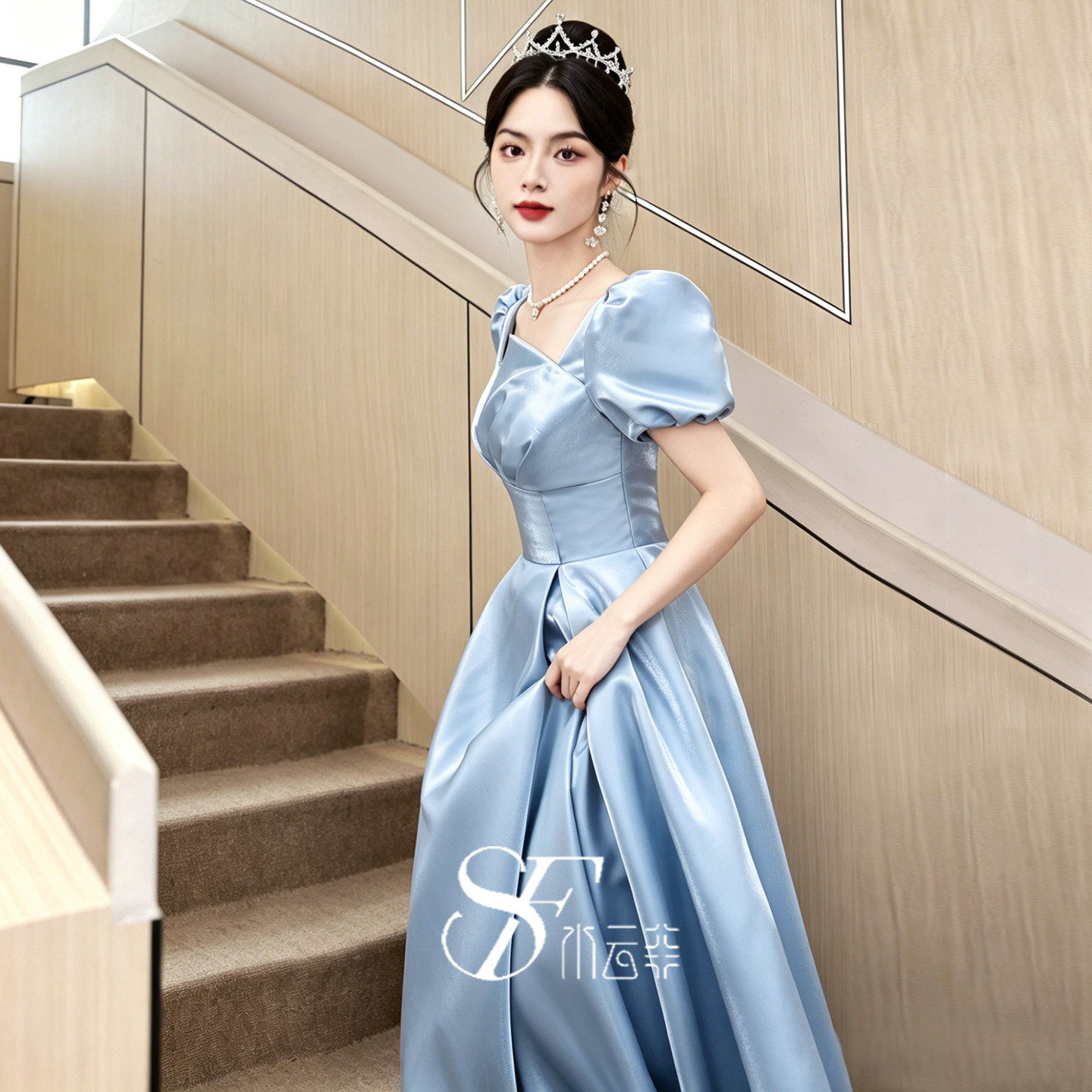 艺考晚礼服女2026新款迪士尼公主主持人成人礼礼服泡泡袖订婚礼裙图片
