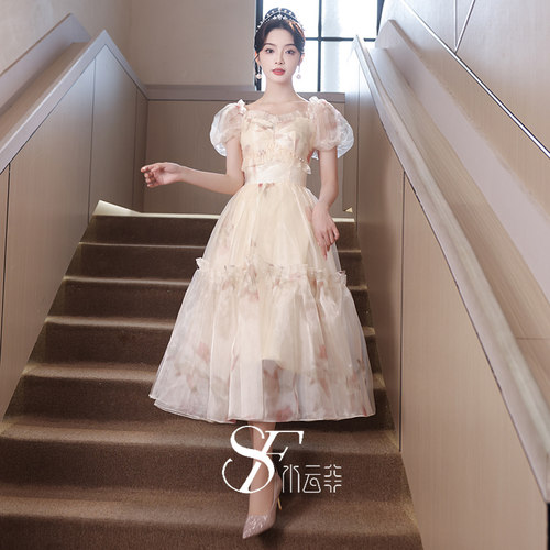 法式晚礼服女在逃公主订婚连衣裙