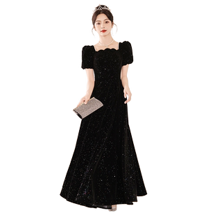 黑色年会晚礼服女秋冬高级感宴会战袍轻奢法式高端气质名媛连衣裙