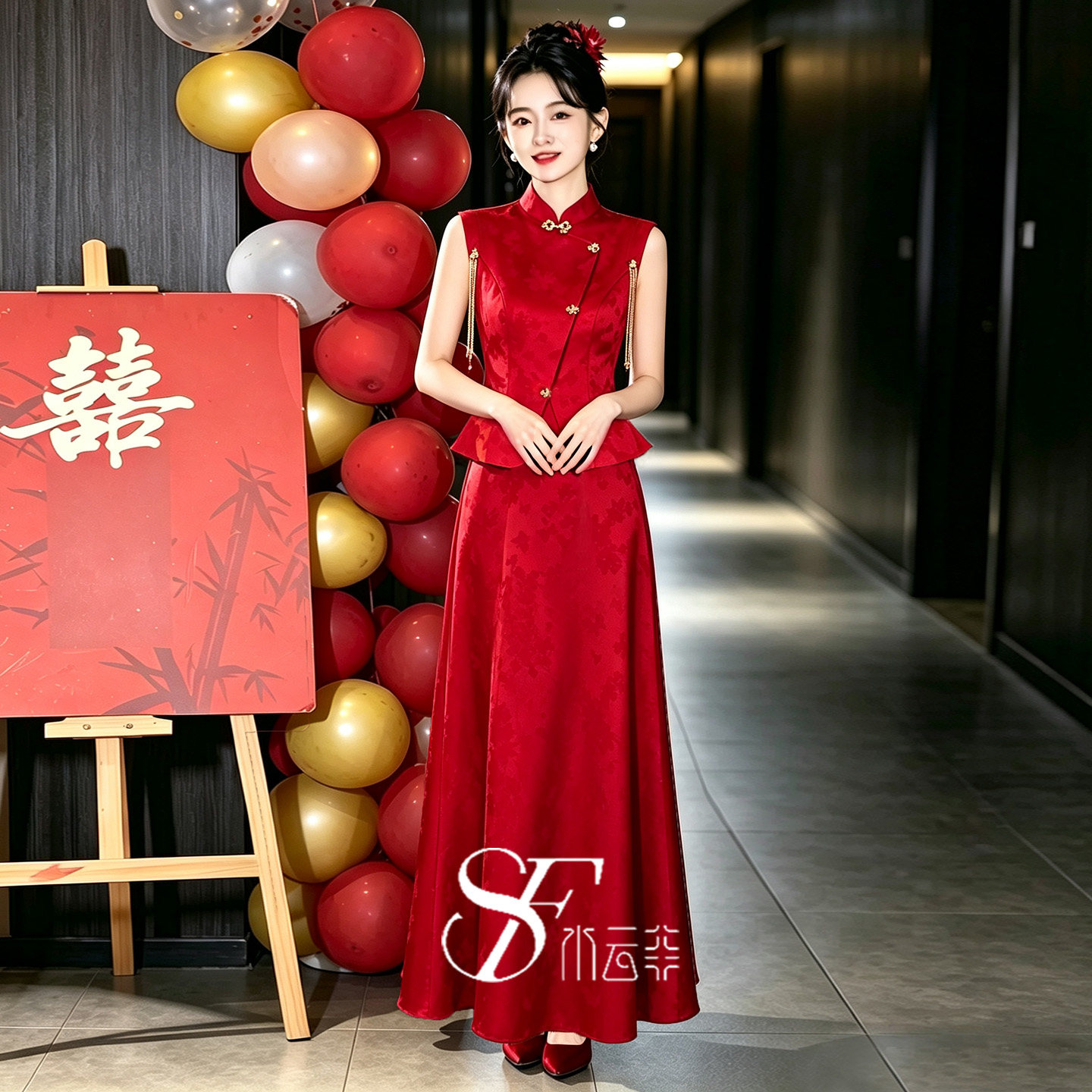 敬酒服新娘旗袍秋季中式绝美国风红色高级感结婚年轻人订婚礼服女图片