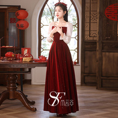 仙气敬酒服新娘2026新款 丝绒订婚礼裙高级感气质礼服 春夏红色长袖