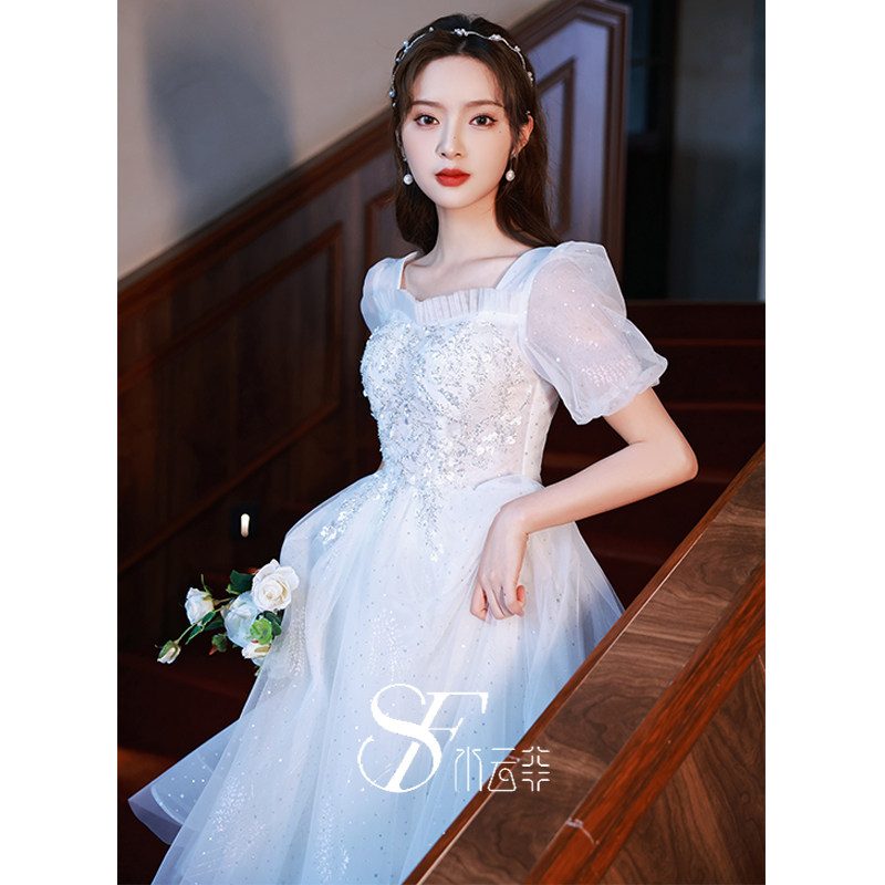 法式高级感晚礼服女2023新款宴会轻婚纱公主裙成年礼主持人连衣裙