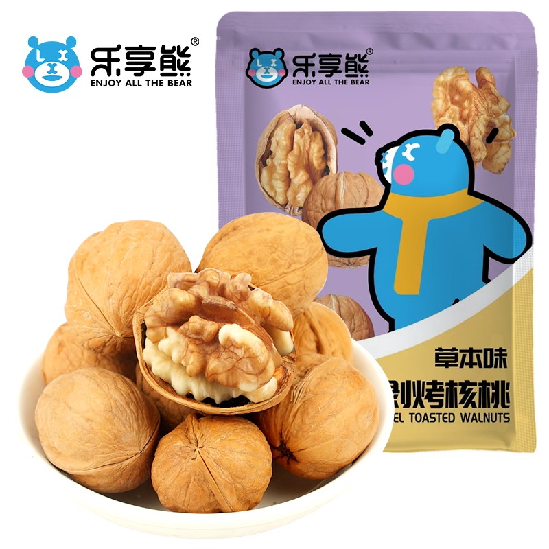 新品乐享熊草本烤核桃手剥薄皮核桃炒货年货散装奶香核桃仁坚果