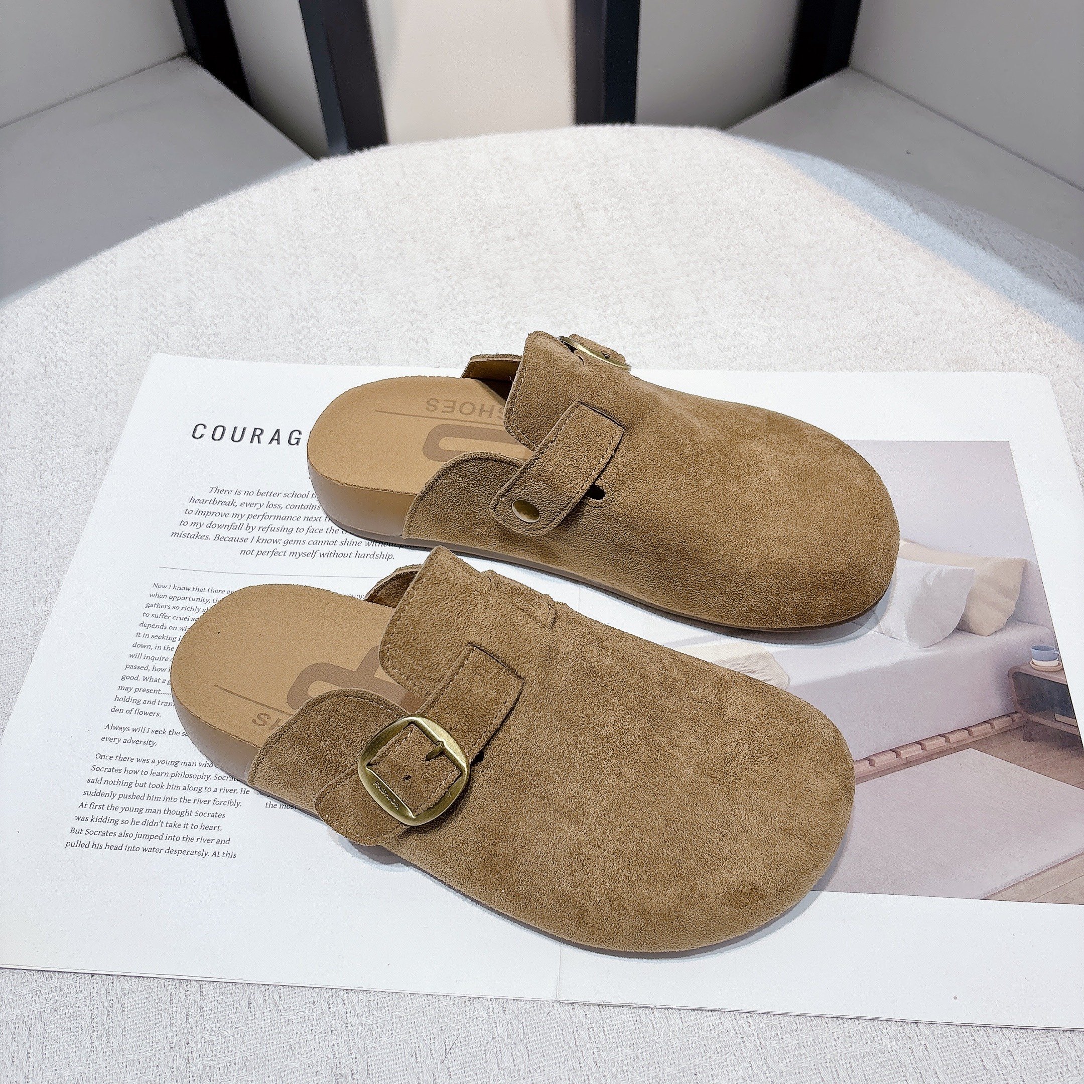 包头半拖鞋女外穿2025年秋季新款复古勃肯鞋平底一脚蹬懒人休闲鞋,女鞋,包头拖,淘宝优惠券,粉丝福利购,淘宝优惠卷