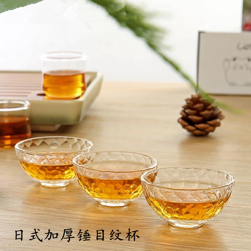 日式风加厚锤目纹喝水酒杯小茶碗