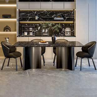 新款铂金钻奢石餐桌意式极简设计师高档天然奢石不锈钢餐桌椅组合
