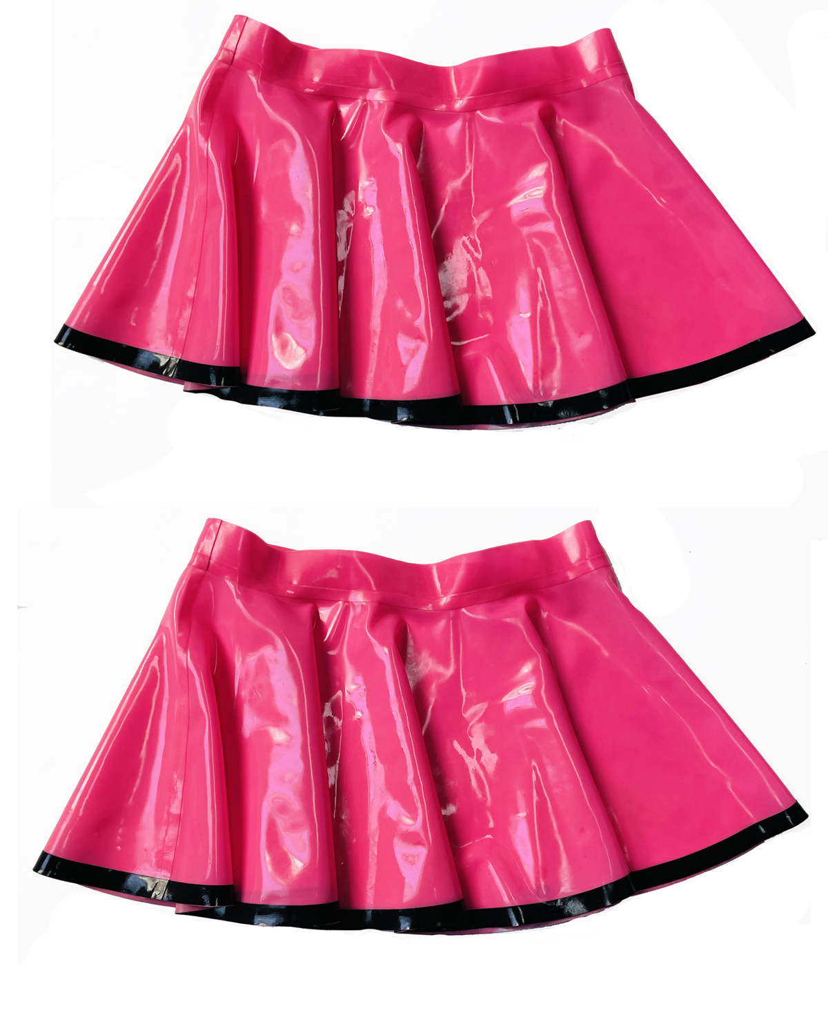 【SUYI】乳胶太阳裙 艳粉色 乳胶短裙 迷你裙 Latex 拼色