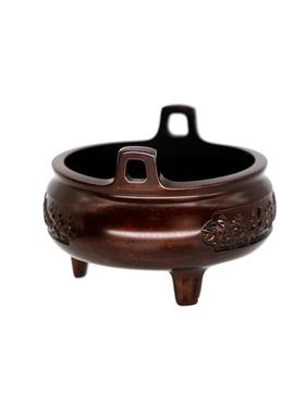 招财839进方耳三足炉全铜桌面古香线香宝香炉招财炉典黄熏铜香炉