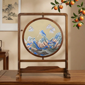 手工胡桃木双面绣刺绣摆件屏风客厅装 饰画苏绣中式 工艺品台屏礼品