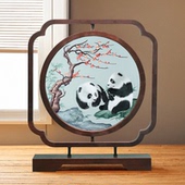 苏绣台屏手工山水古风原创桌面新中式 饰双面刺绣摆件中国风送礼 装