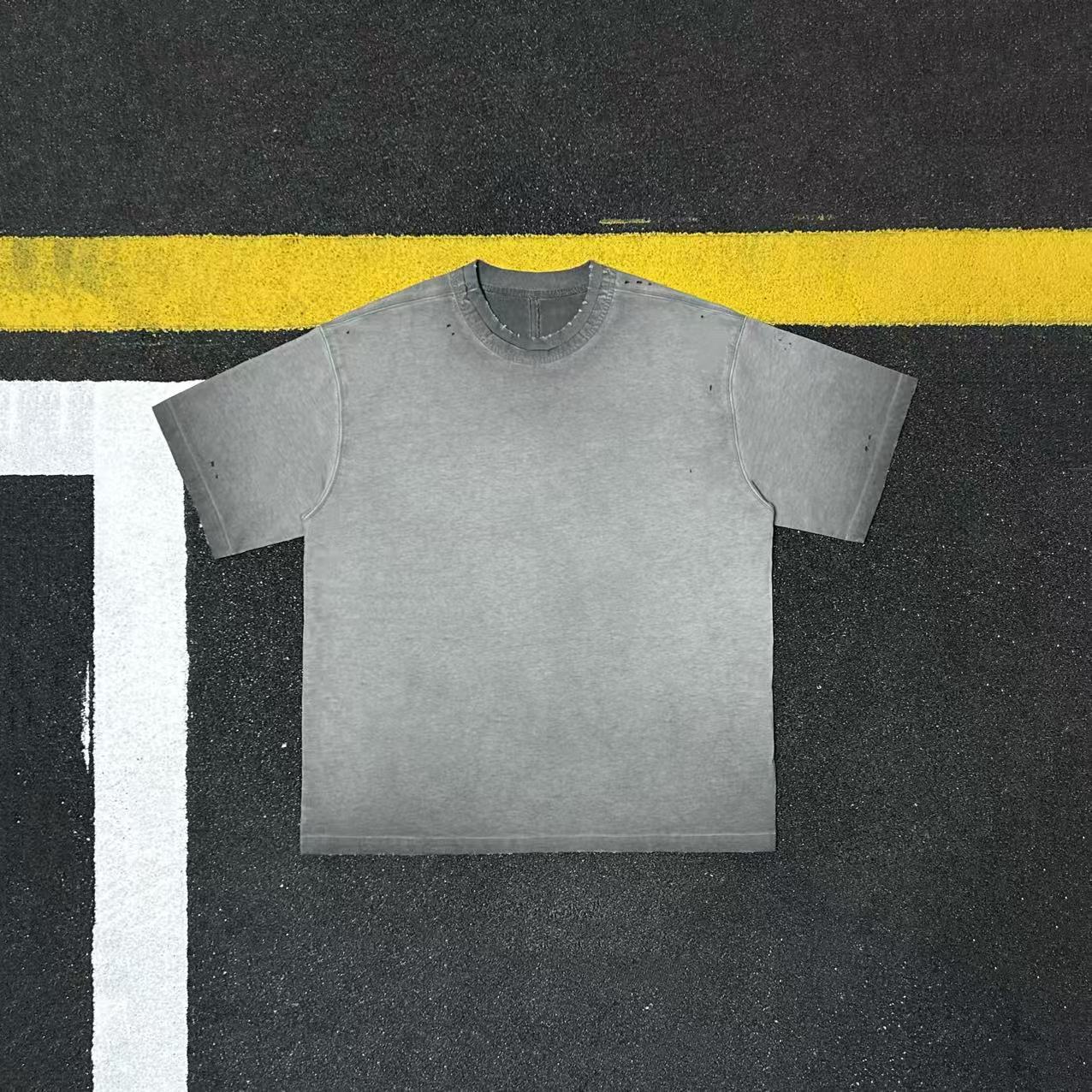 美式重磅水洗做旧短袖T恤男女复古圆领纯棉半袖上衣