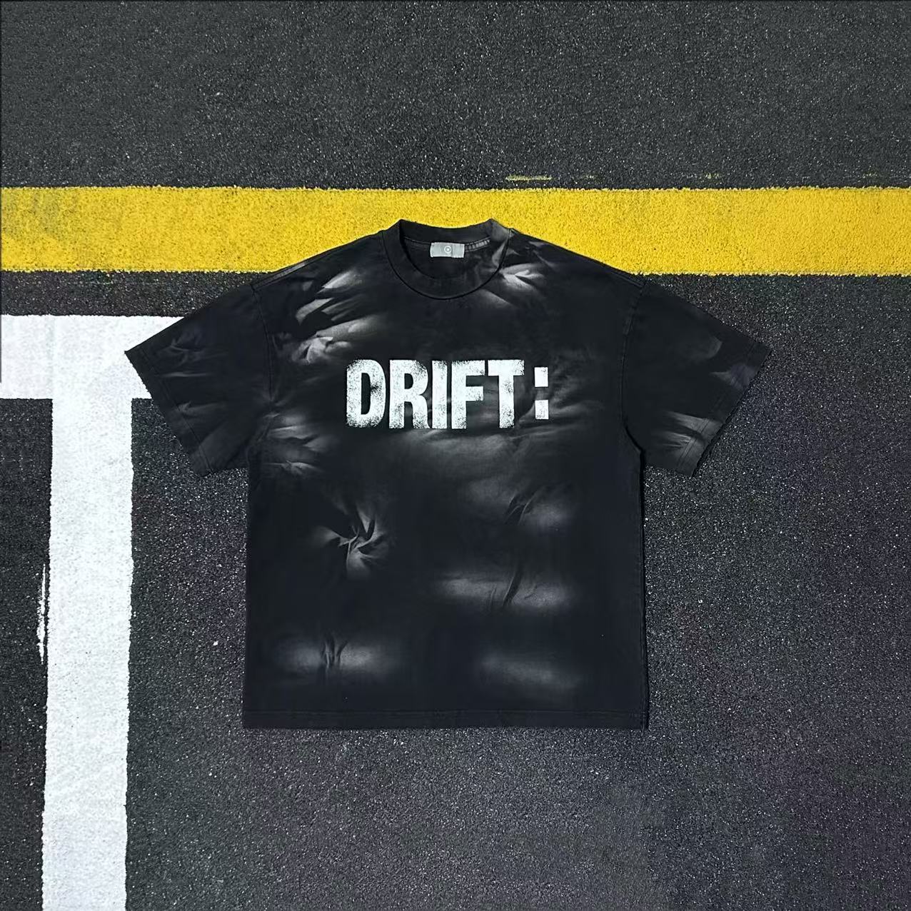 美式复古潮牌字母印花短袖T恤男女宽松做旧黑色上衣