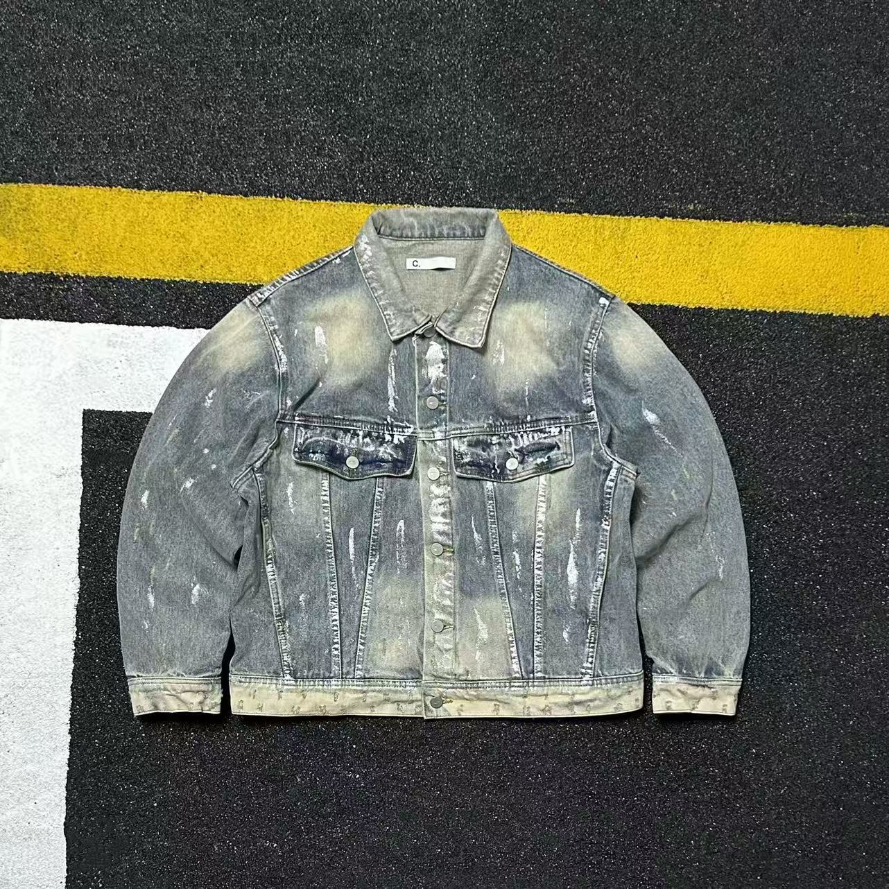 美式复古水洗做旧全棉牛仔外套刷银磨破男秋季潮牌宽松夹克上衣