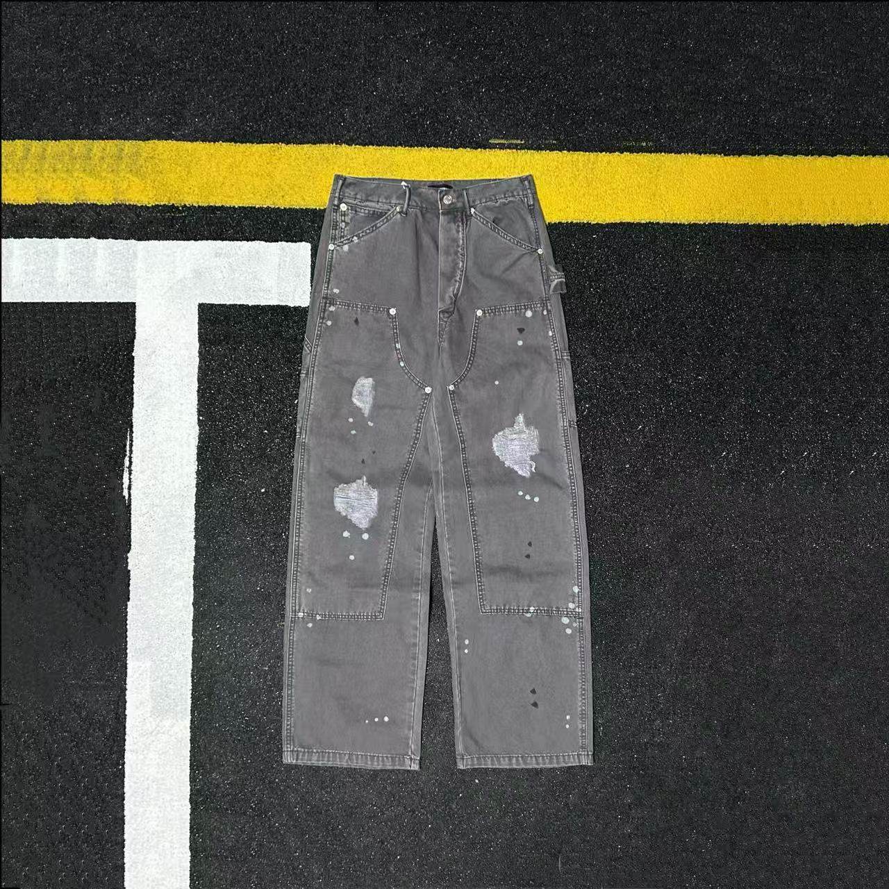 美式复古全棉泼墨做旧工装牛仔裤男宽松直筒破洞长裤,男装,牛仔裤,淘宝优惠券,粉丝福利购,淘宝优惠卷