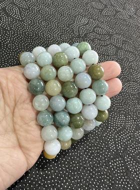 糯种三彩圆珠翡翠手串天然缅甸A货81013mm珠子手链个性男女款礼物
