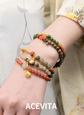 ACEVITA 金刚菩提 天然南红玛瑙新中式文玩手链橄榄核绿檀木手串