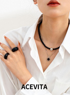 ACEVITA | 黑念念 欧美不褪色时尚百搭秋冬黄铜镀白金黑玛瑙项链
