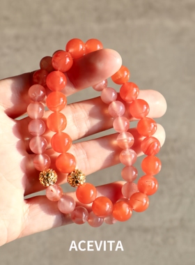 ACEVITA | 红红火火 天然南红手串18k金镶嵌满色满肉柿子红手链