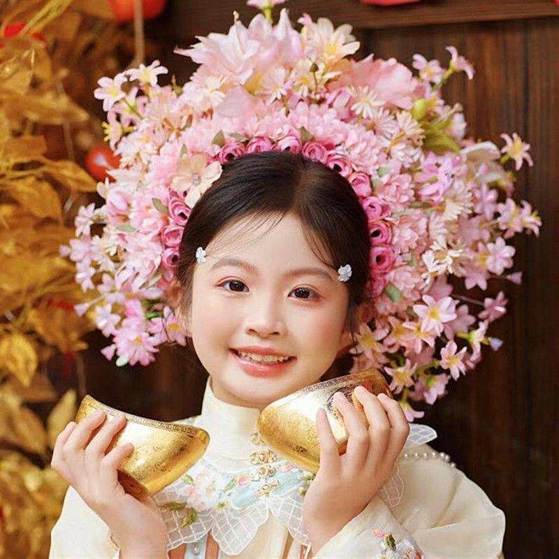 儿童簪花发箍头饰泉州汉服绢花发饰民族拍摄写真花朵发箍女孩花环