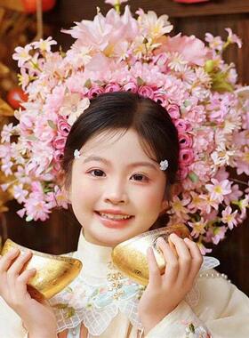儿童簪花发箍头饰泉州汉服绢花发饰民族拍摄写真花朵发箍女孩花环