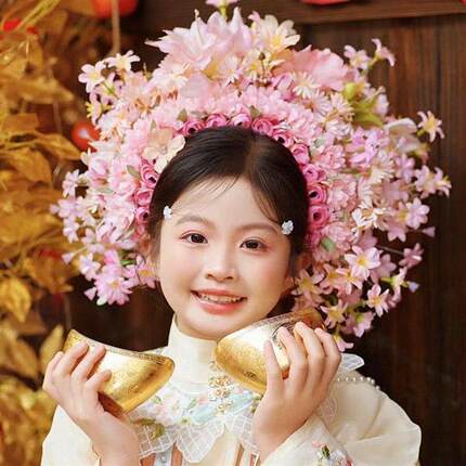 儿童簪花发箍头饰泉州汉服绢花发饰民族拍摄写真花朵发箍女孩花环