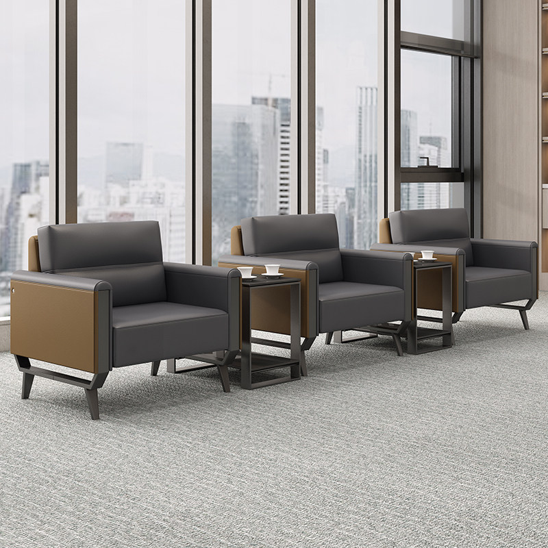 现代简约皮质单人沙发客厅办公室商务休闲灰色布艺沙发
