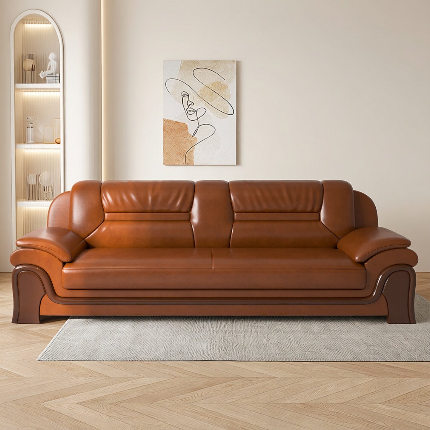 办公室沙发三人位商务简约会客洽谈接待室老板新中式真皮沙发茶几