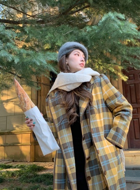 SourceWithU 原创魁北克枫糖 夹棉双层可拆卸前襟格纹大衣