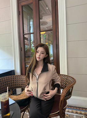 SourceWithU 老钱周末 松弛高级感小香拼接夹克外套黑色休闲长裤