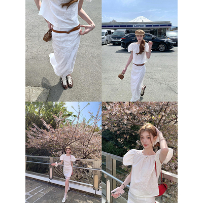 SourceWithU纯棉提花上衣半裙女