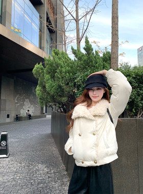 SourceWithU暖暖欧包 160g90新国标白鸭绒金扣毛领羽绒服阔腿皮裤