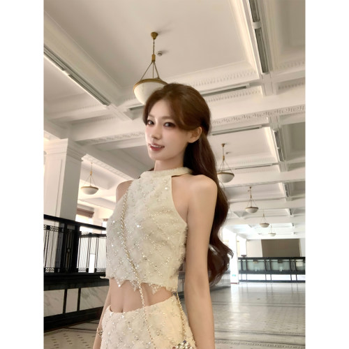 SourceWithU 月下玫瑰 手工钉珠挖肩上衣仙气半裙独特设计感套装