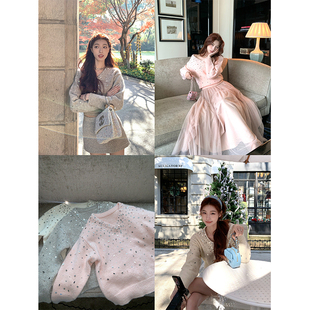 SourceWithU 闪光少女 3色亮片琉忻混柔纱羊毛毛衣秋冬V领针织衫