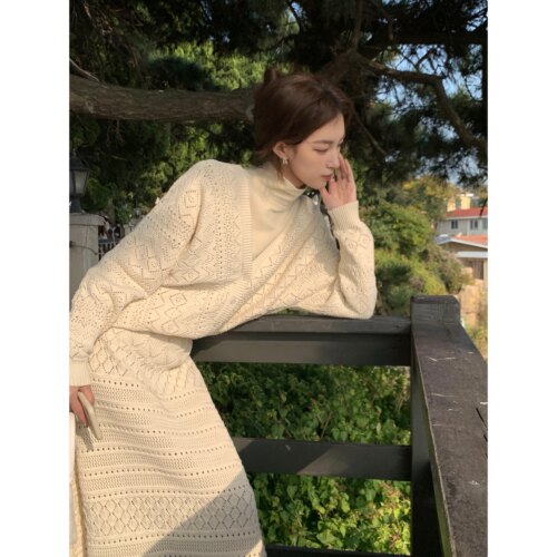 SourceWithU针织开衫镂空套装